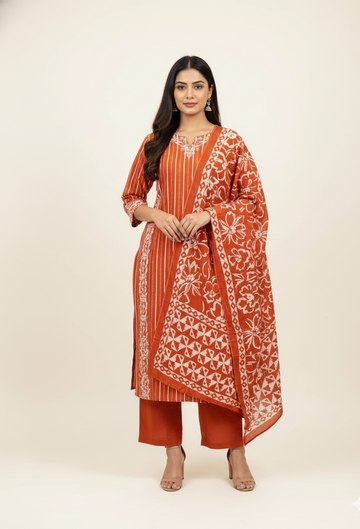 Pure Cotton Dupatta Set with Embroidery Work CS0121