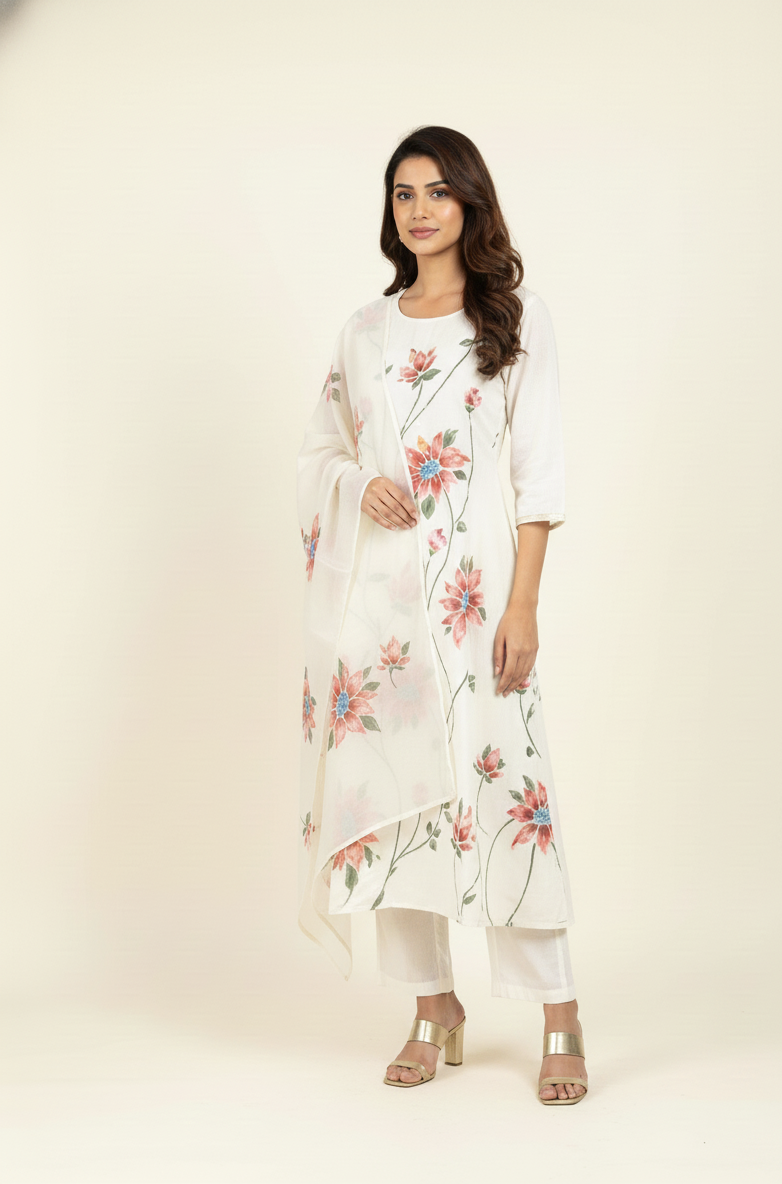 Pure Chanderi Dupatta set with Hand work MLC012