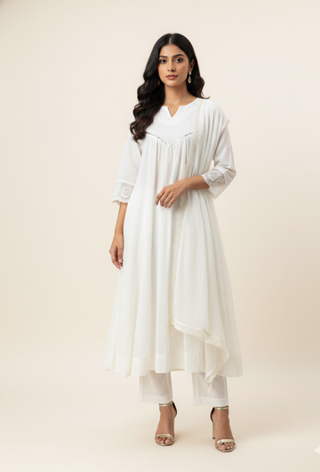 Mul Chanderi Silk Solid Base Dupatta Set MLC007