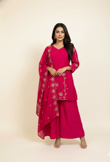 Mul Chanderi Paplum Style Festive Wear Dupatta Set MLC014