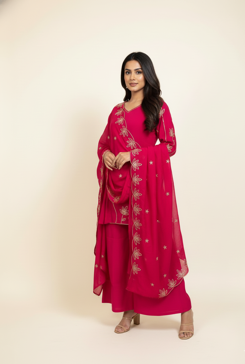 Mul Chanderi Paplum Style Festive Wear Dupatta Set MLC014