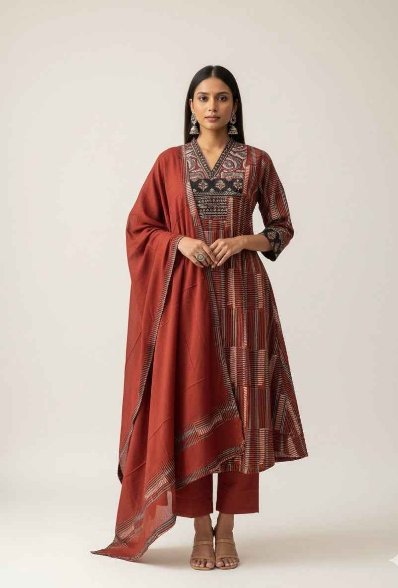 Premium cotton A Line Dupatta Set With appliqué Dupatta