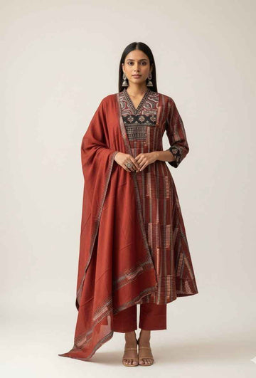 Premium cotton A Line Dupatta Set With appliqué Dupatta