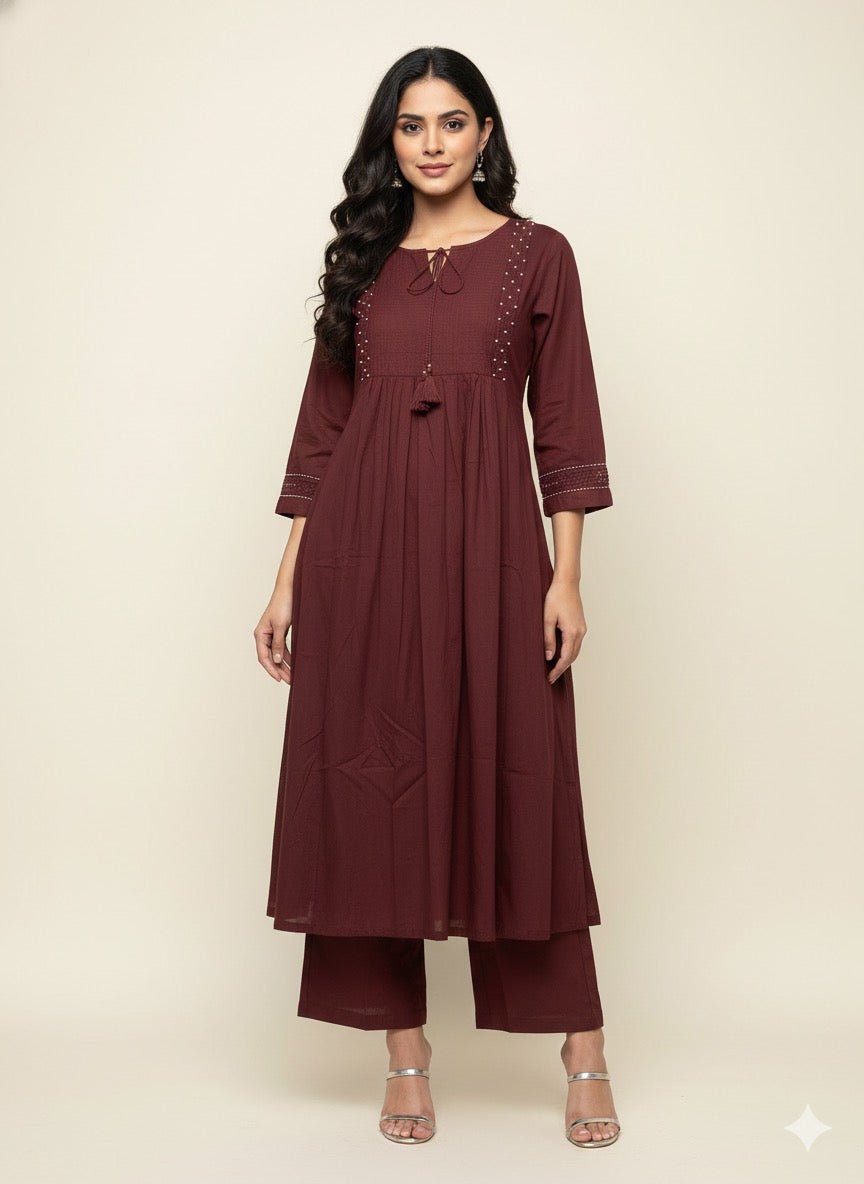 Pure cotton A line Solid Dupatta set with embroidery CS0279