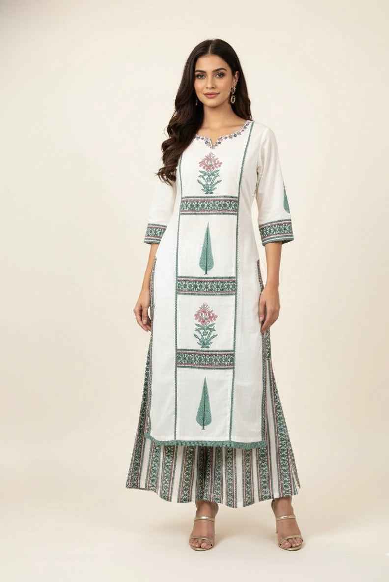 Pure Cotton Three Piece Dupatta Set With Plazzo with inner CS0286