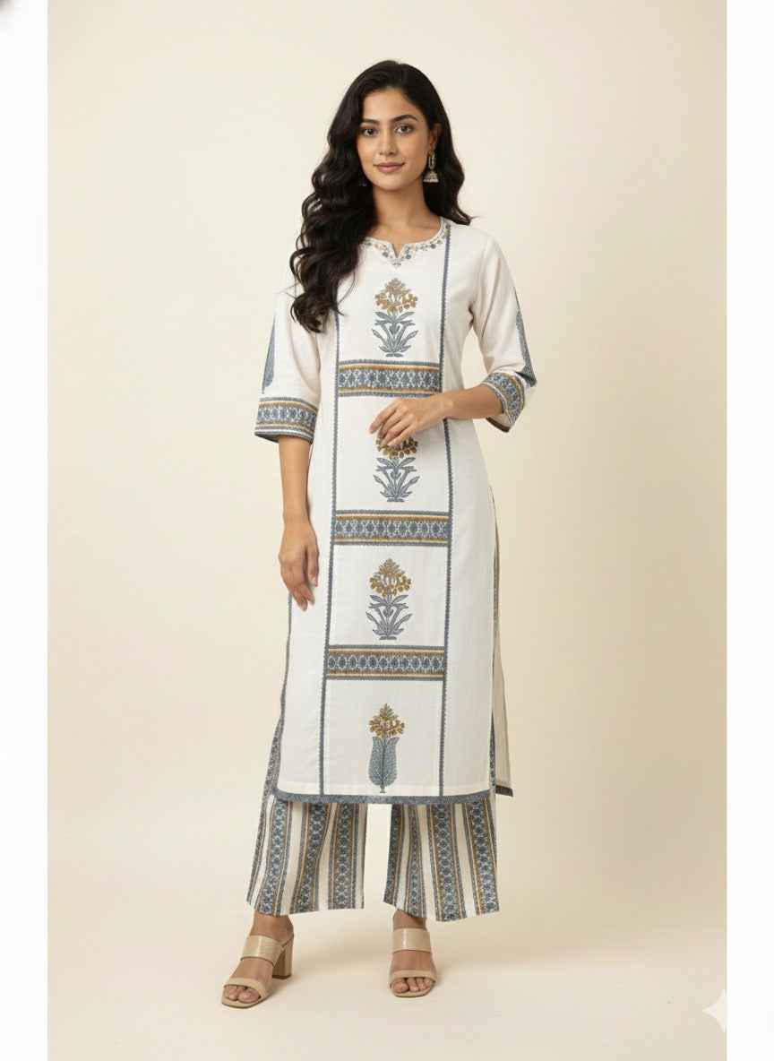 Pure Cotton Three Piece Dupatta Set With Plazzo with inner CS0286