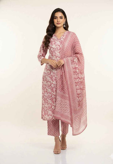 Pure Cotton Three Piece Dupatta Set  CS0294