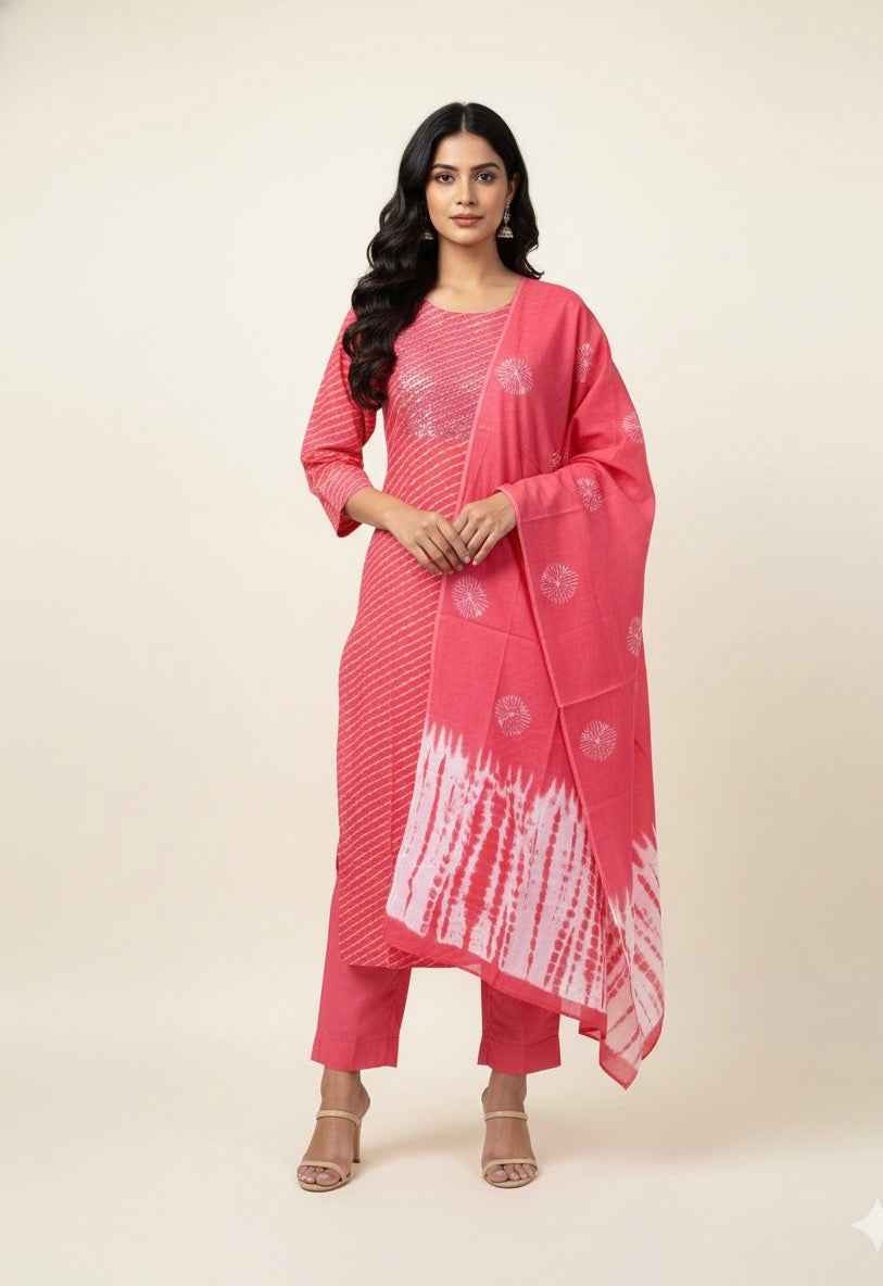 Pure Cotton Three Piece Dupatta Set CS0289