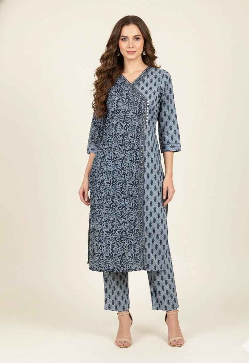 Three Piece Pure Cotton Angrakha Style Dupatta Set ANG006