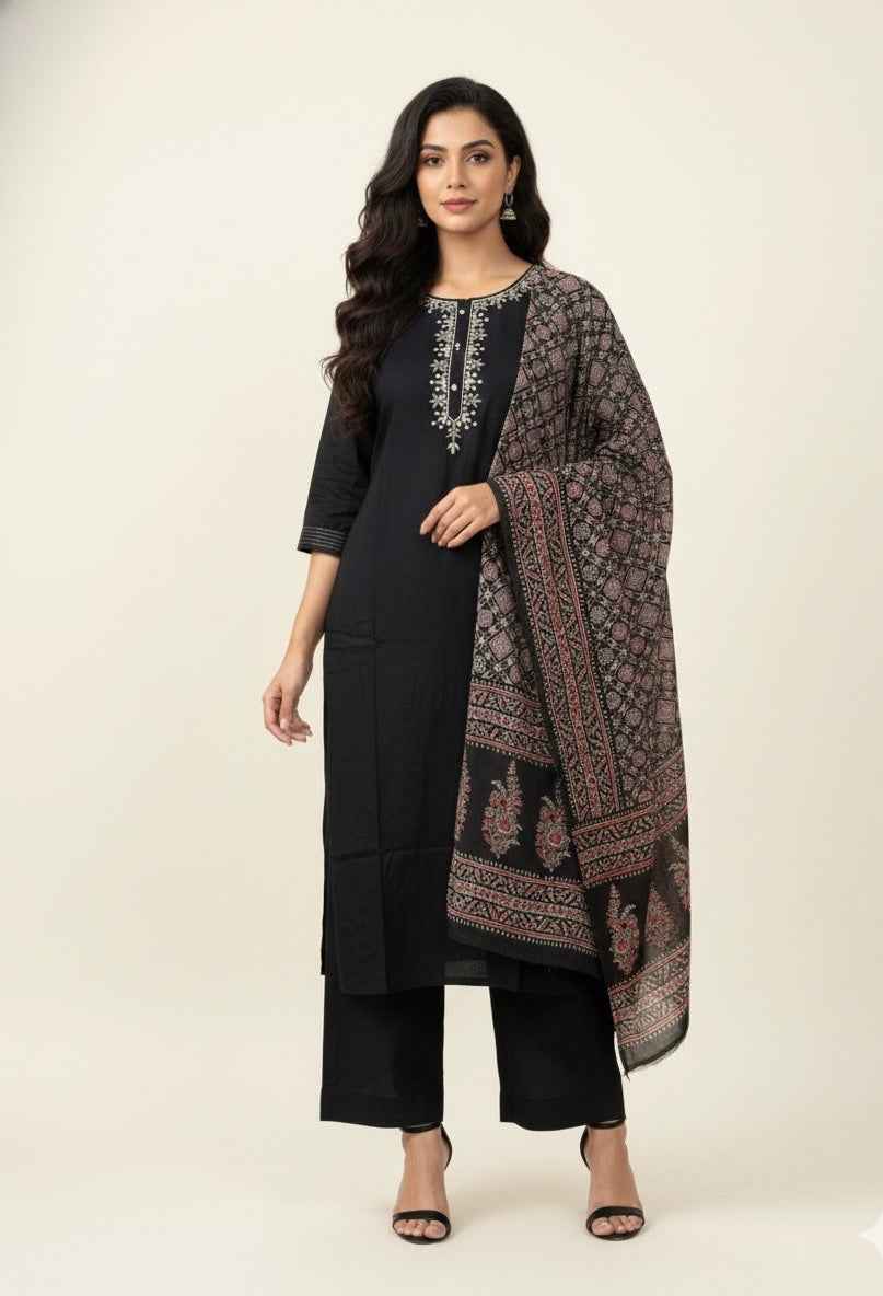 Premium Riyon solid suit with printed Dupatta set CS0288