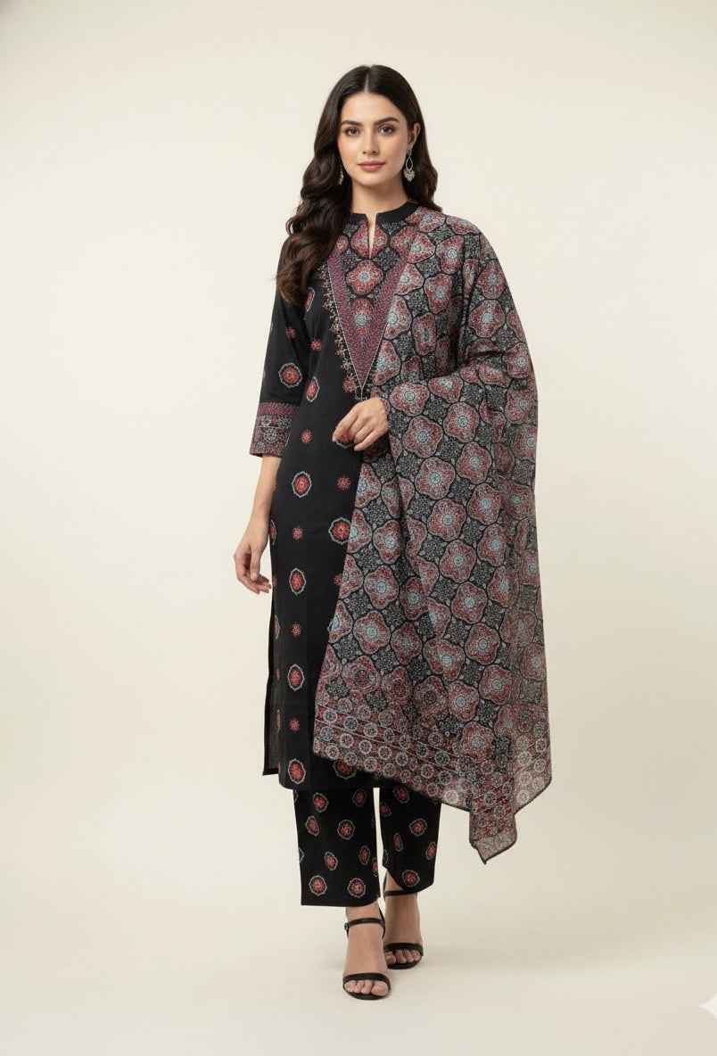 Pure Cotton Three Piece Dupatta Set CS0295