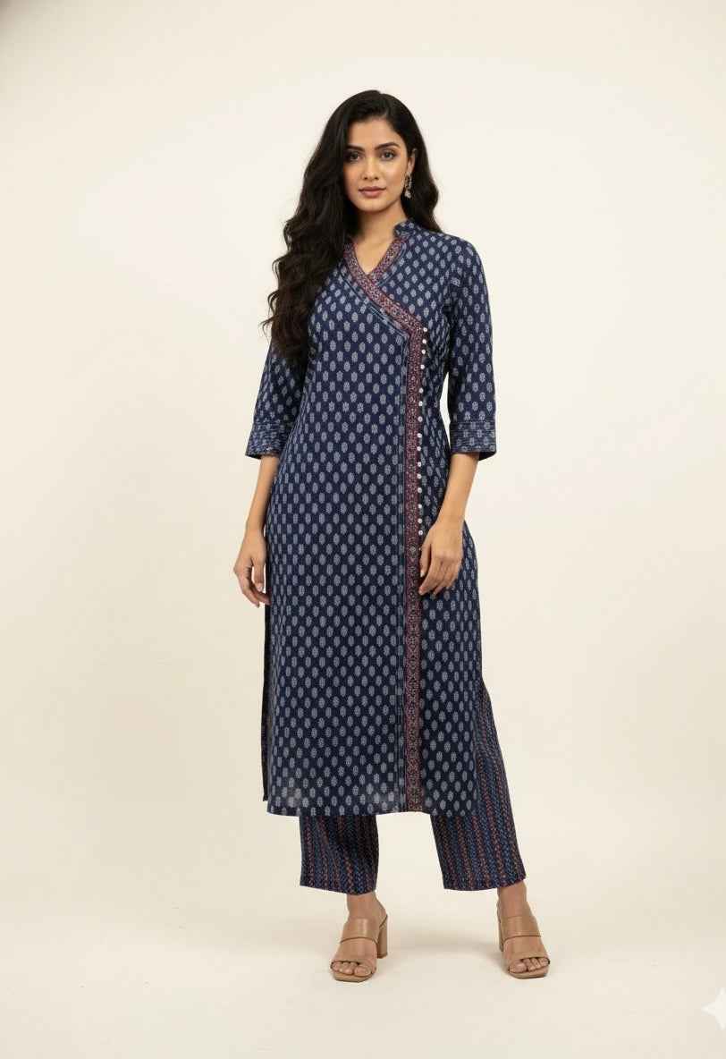 Three Piece Pure Cotton Angrakha Style Dupatta Set ANG008