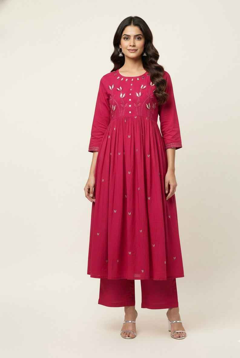 Pure Cotton A Line Three Piece Dupatta Set  CS0292