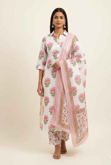 Pure Cotton Floral Print Dupatta Set