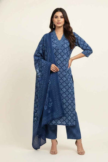 Pure Cotton Three Piece Dupatta Set