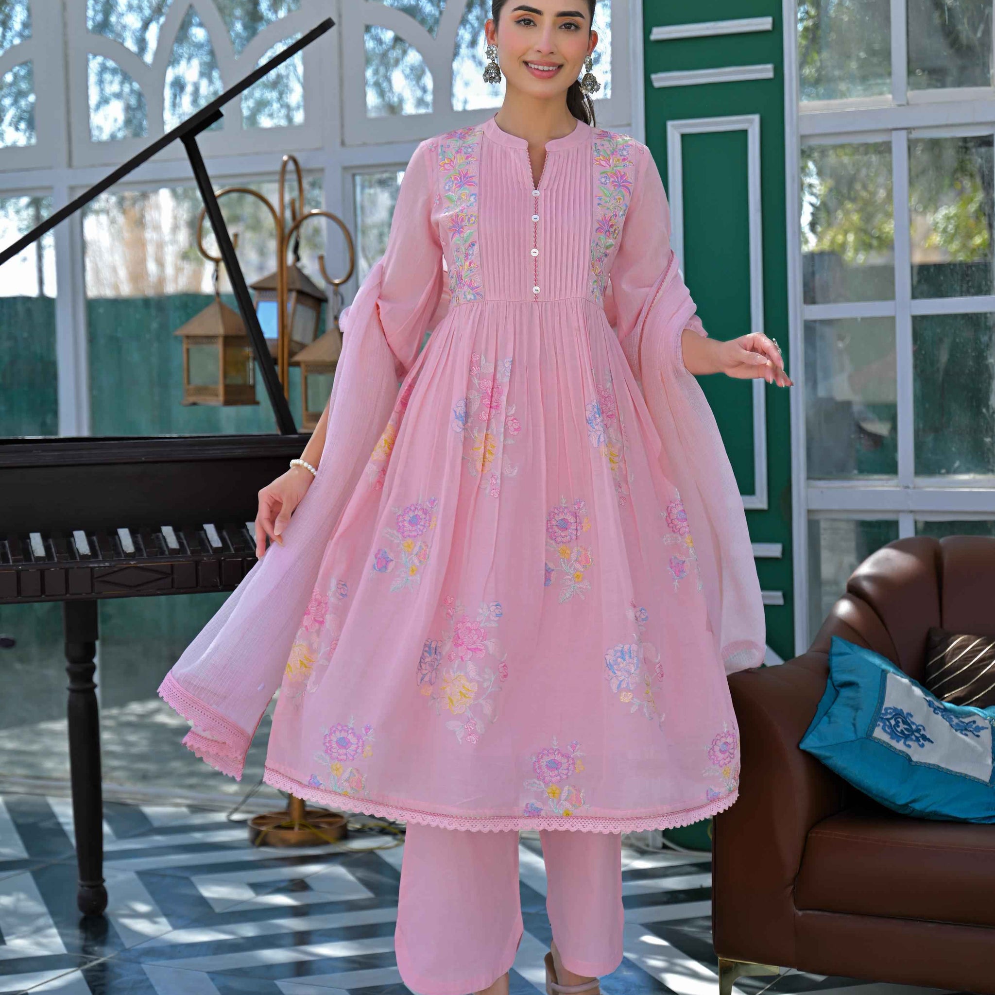 Mul Cotton three piece dupatta set
