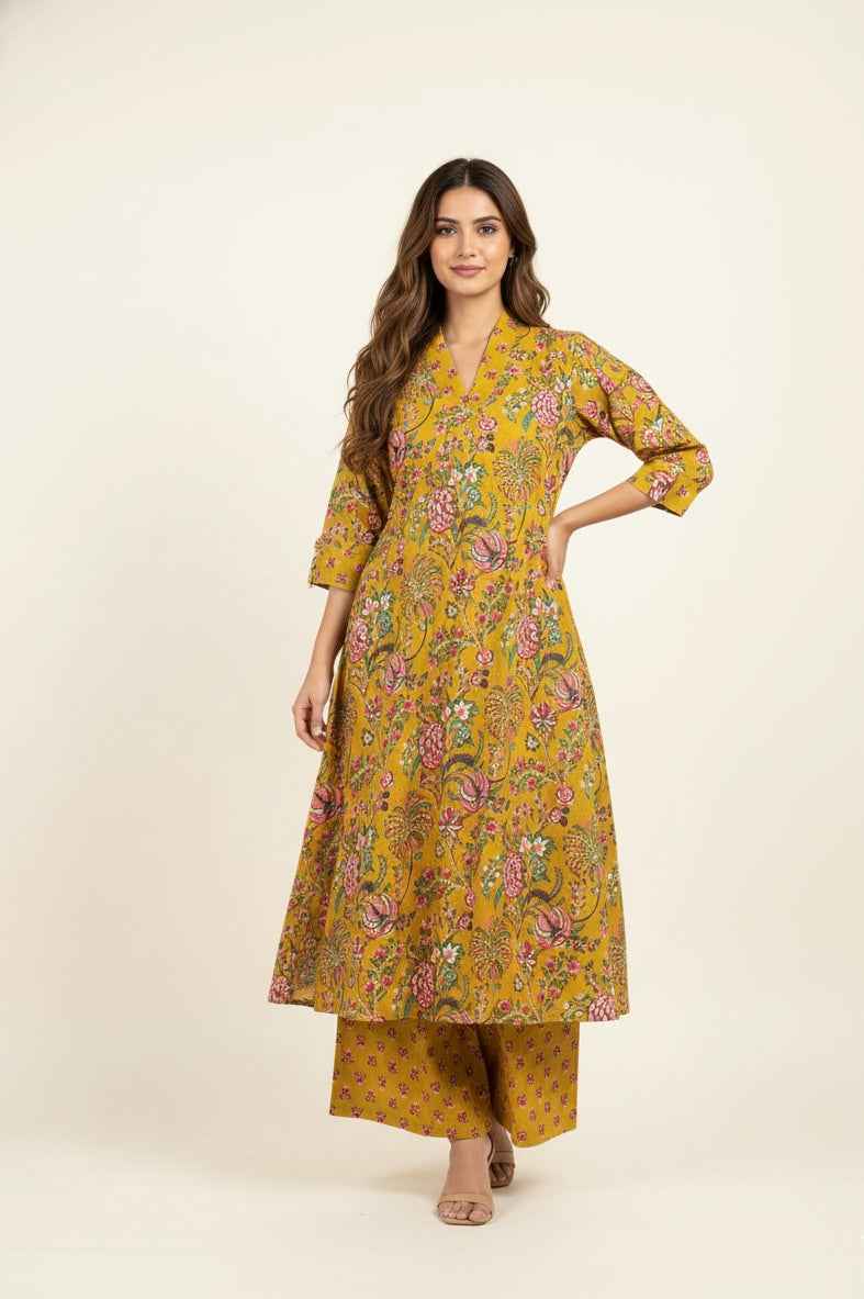 Pure Cotton Floral print Two Piece With Palazzo