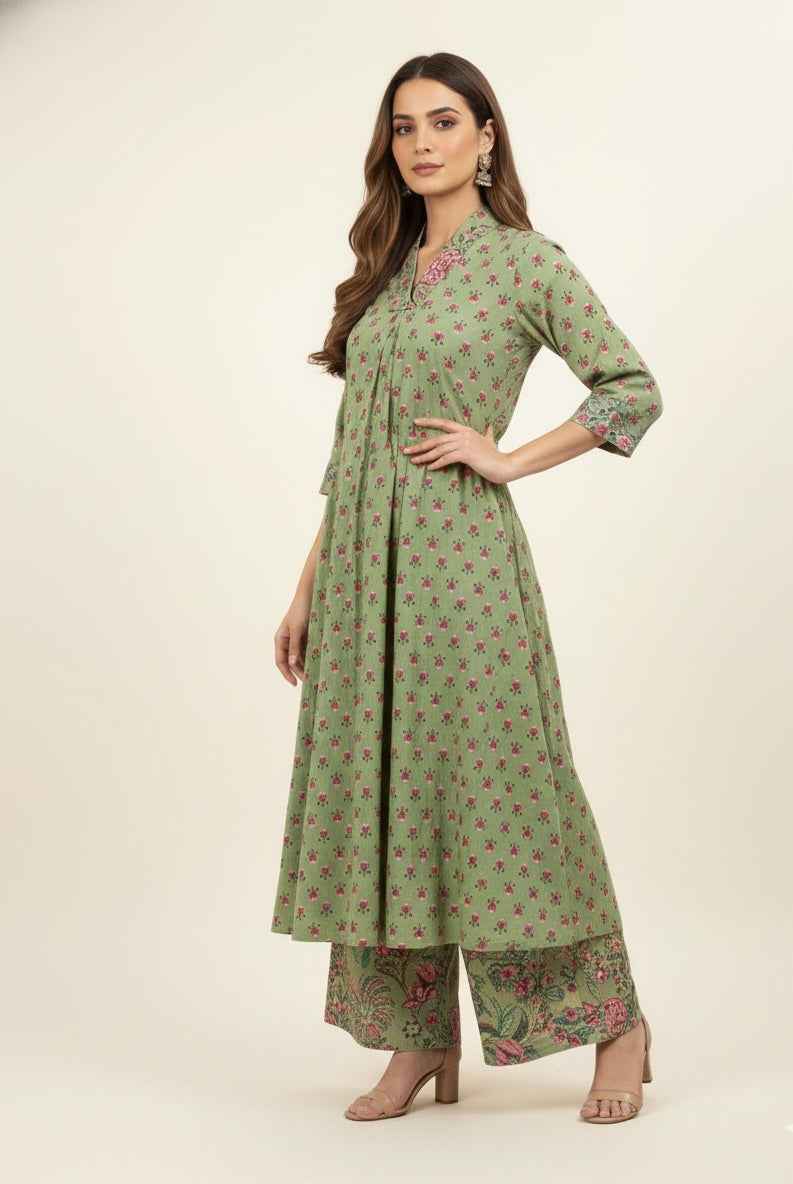 Pure Cotton A Line Two Piece With Palazzo