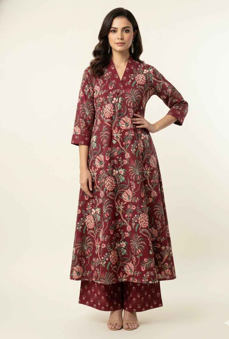 Pure Cotton Floral print Two Piece With Palazzo