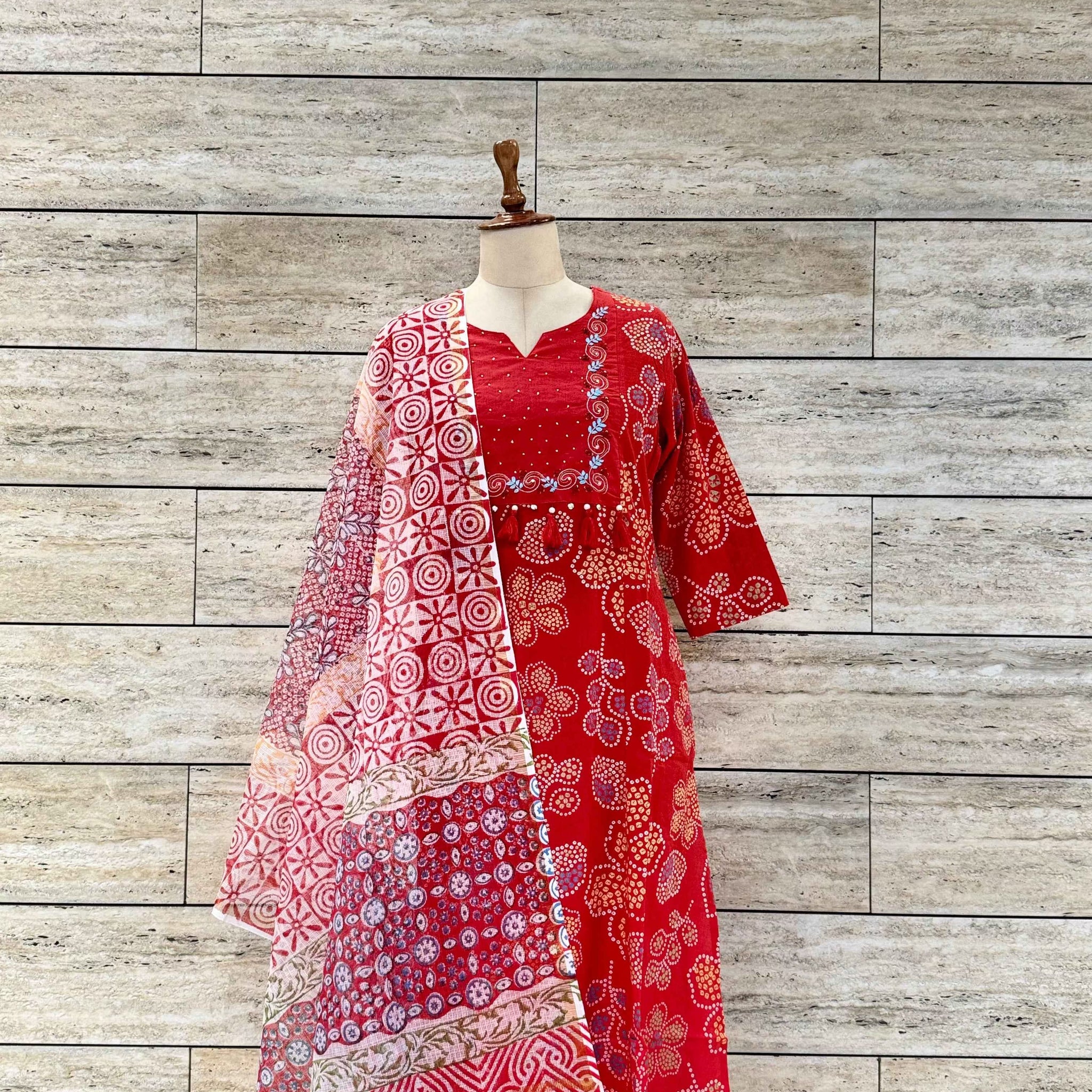 Pure Cotton Bandhez Print Kota Doriya Suit