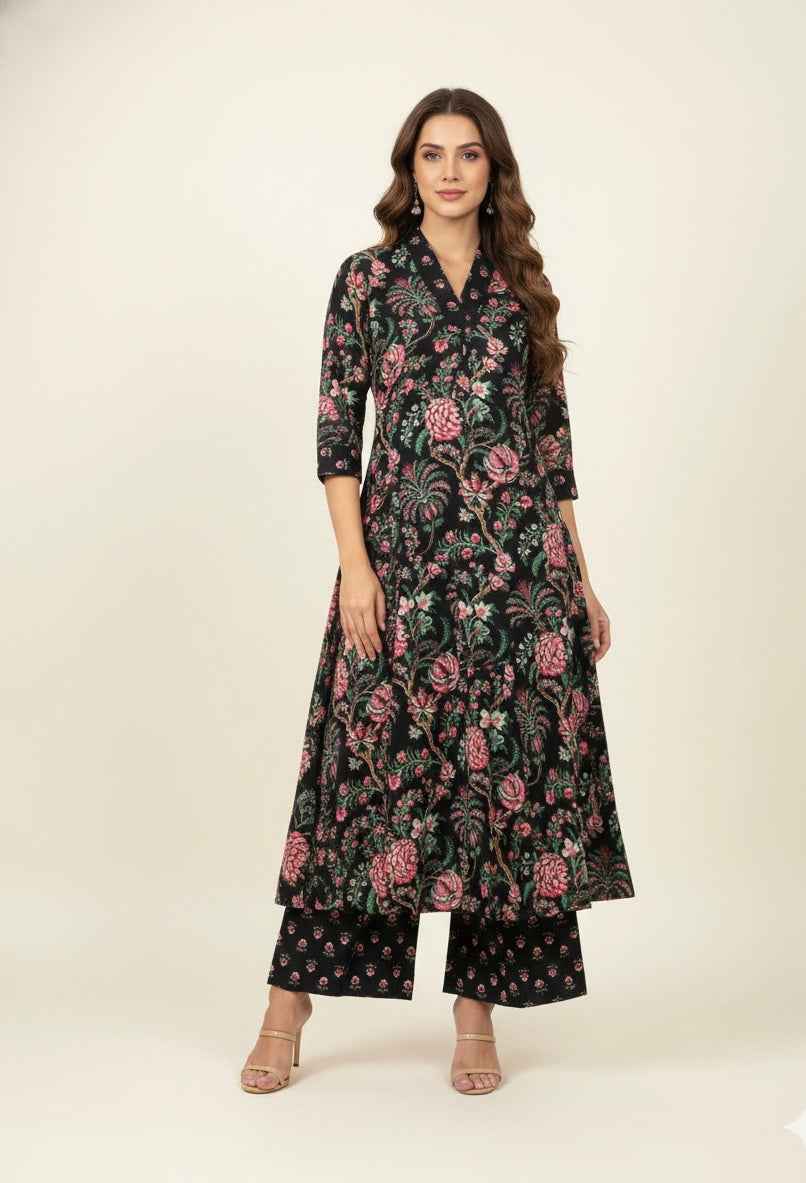 Pure Cotton Floral print Two Piece With Palazzo
