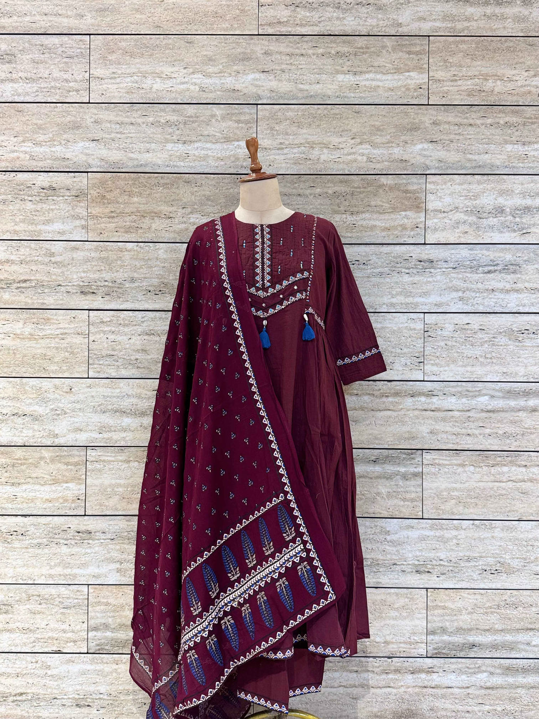 Pure Cotton Solid Base Ajrakha Print Dupatta Set