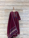 Pure Cotton Solid Base Ajrakha Print Dupatta Set
