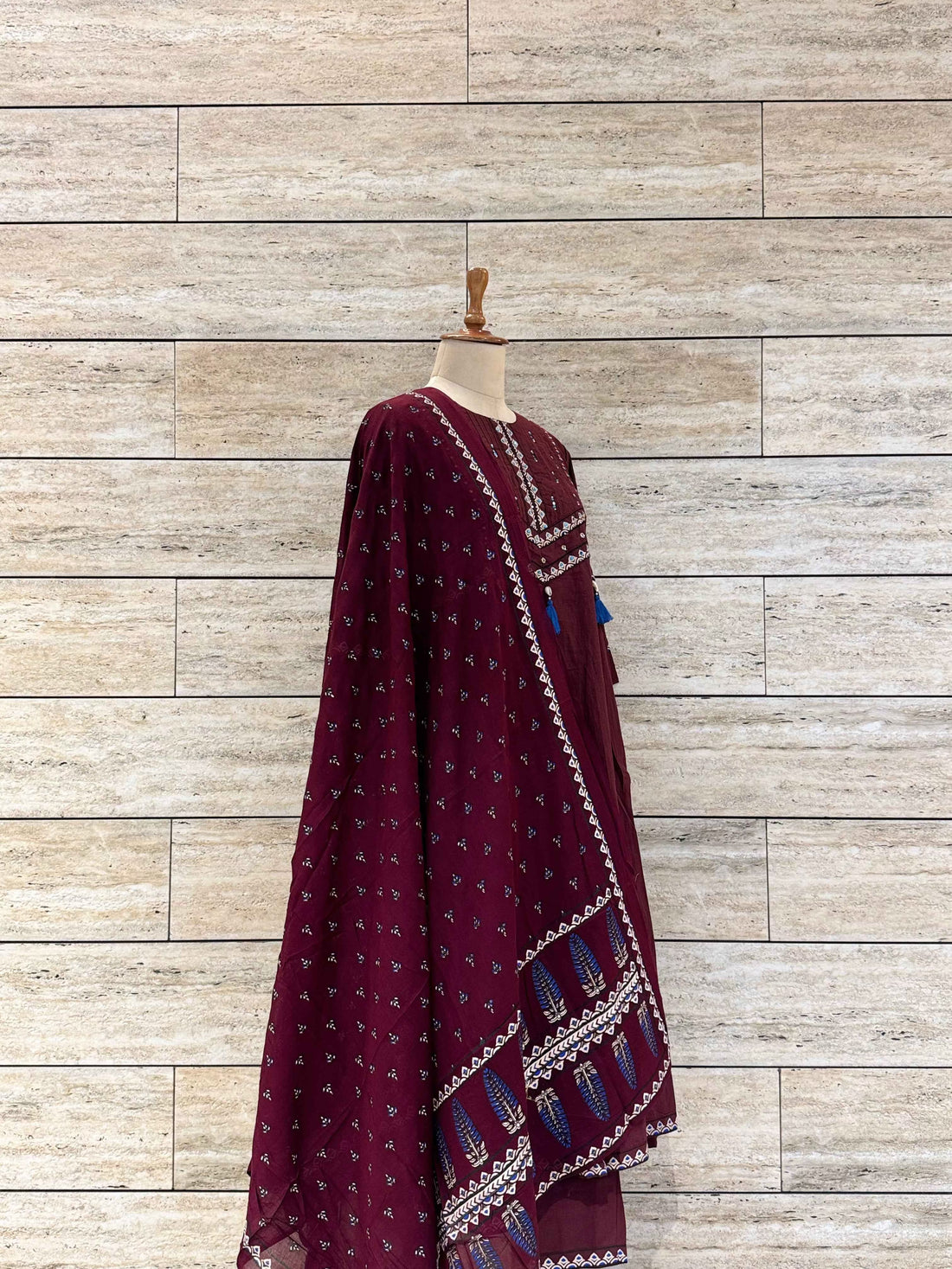 Pure Cotton Solid Base Ajrakha Print Dupatta Set