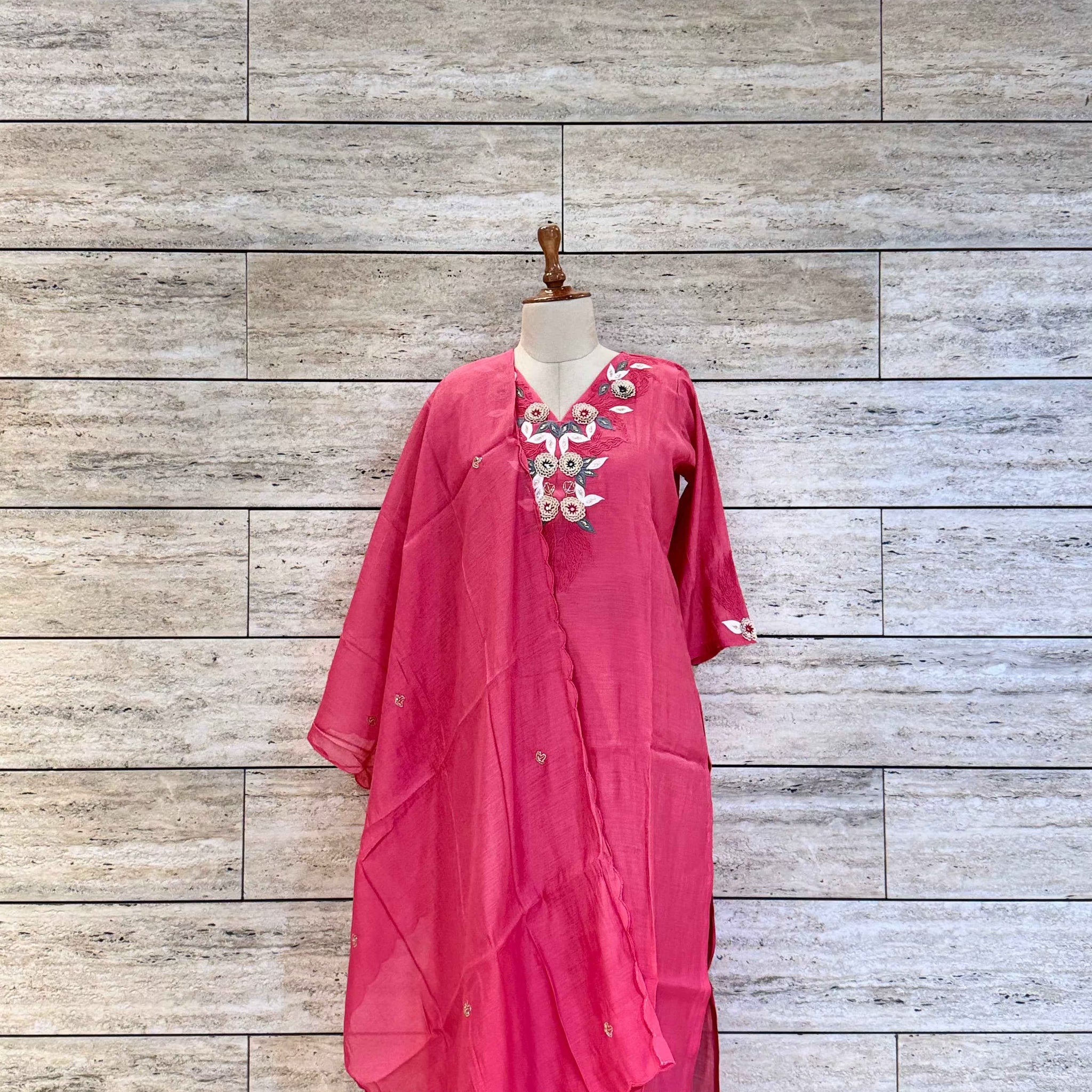 Pure Muslin With Embroidery Dupatta Set