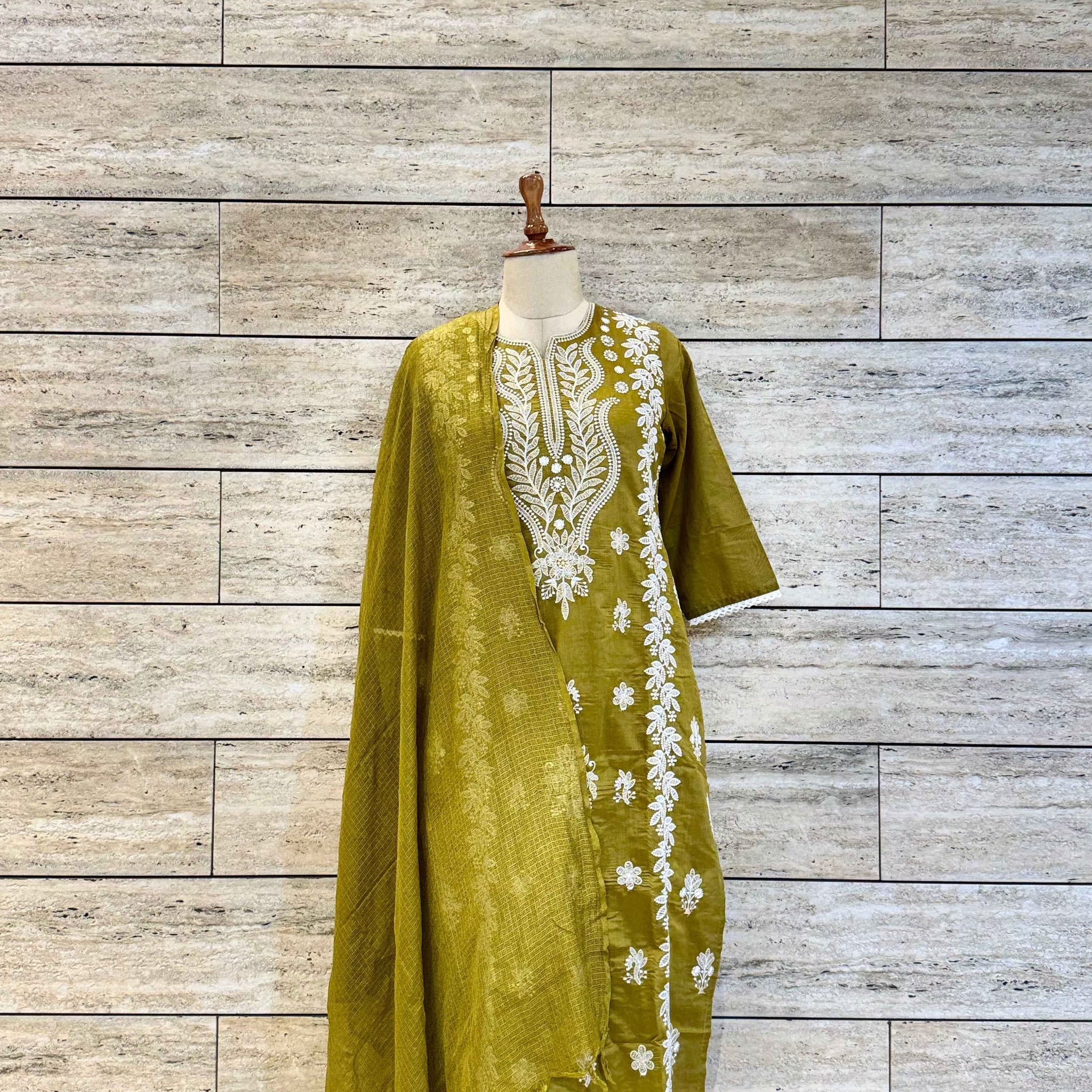 Pure Chanderi Silk With Embroidery Dupatta Set