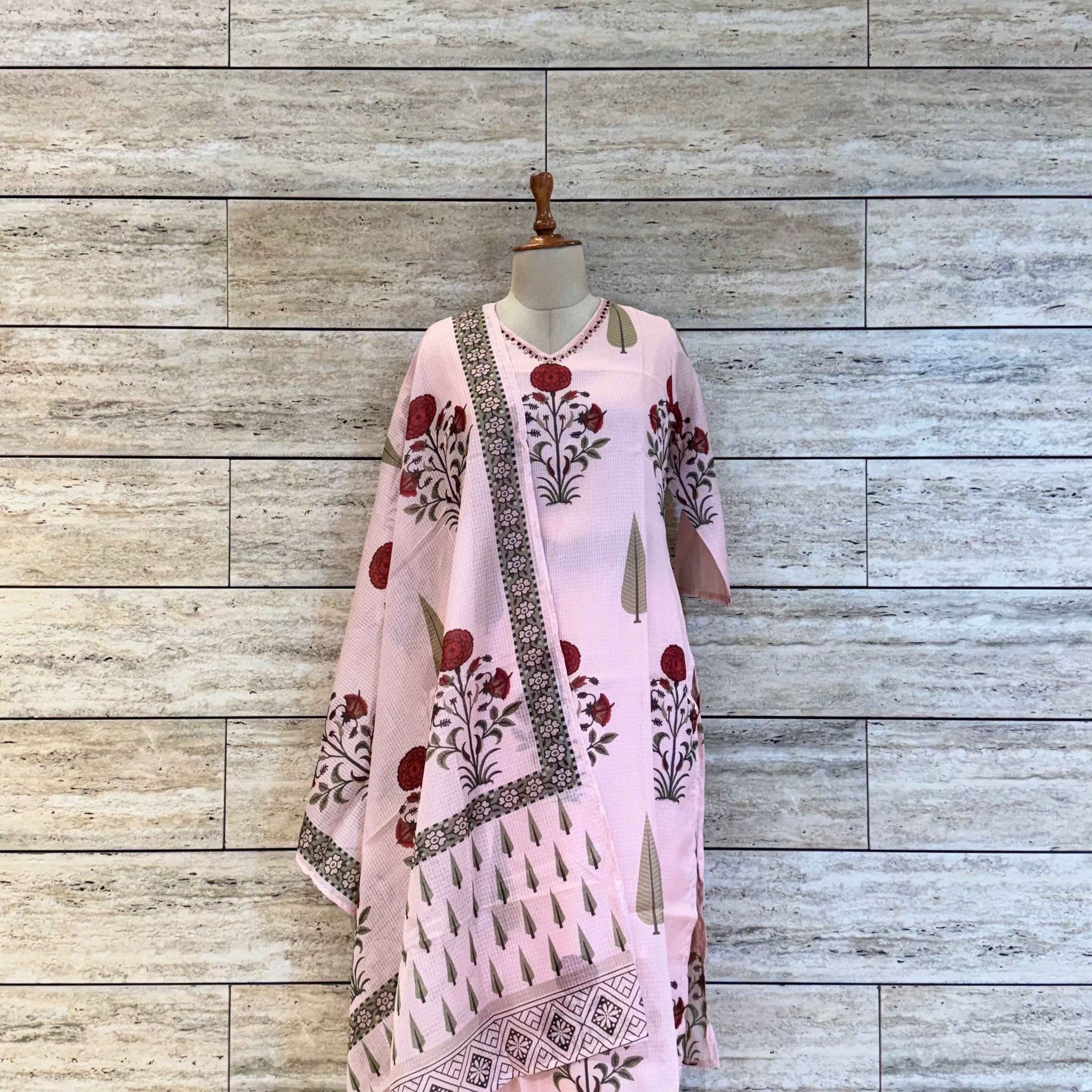 Pure Cotton Kota Doriya Floral Print Dupatta Set