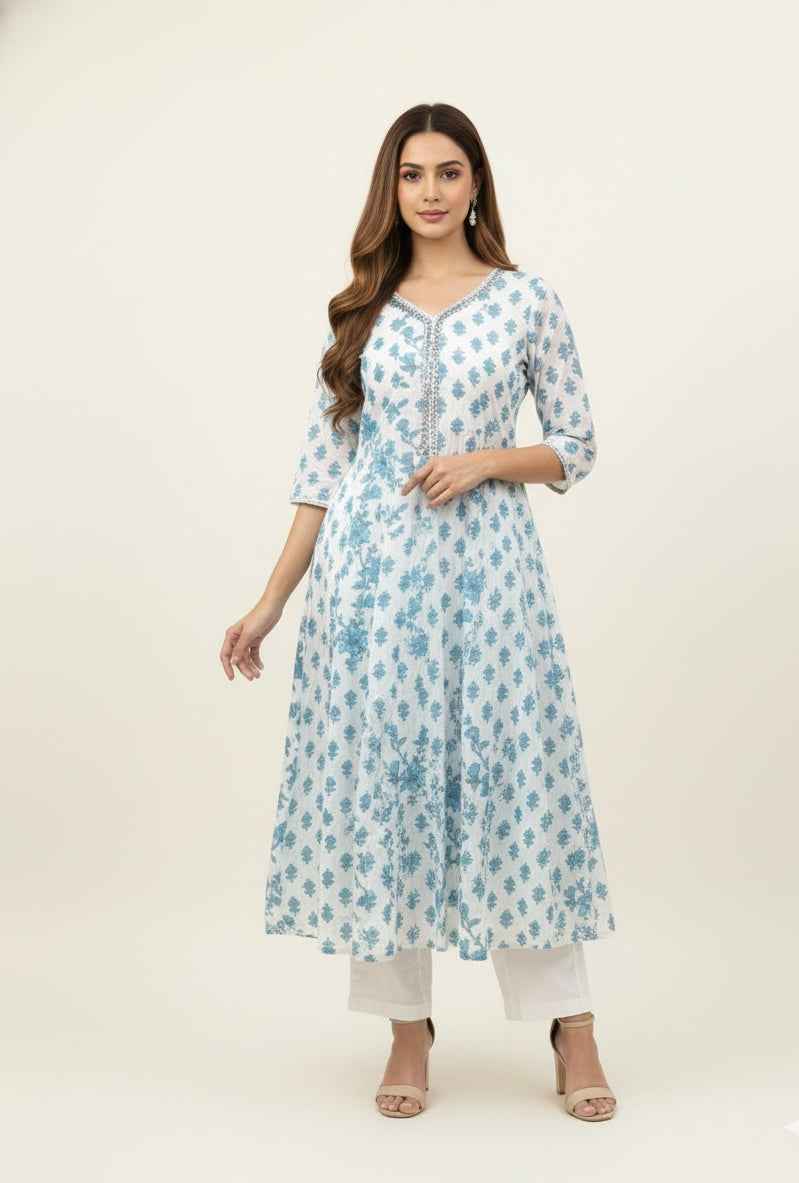 Premium Mul Cotton A Line Anarkali Dupatta Set