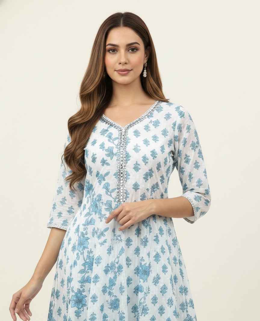 Premium Mul Cotton A Line Anarkali Dupatta Set