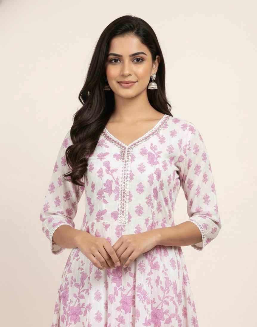 Premium Mul Cotton A Line Anarkali Dupatta Set