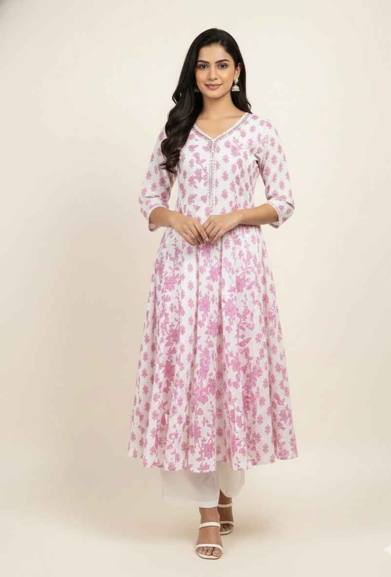 Premium Mul Cotton A Line Anarkali Dupatta Set
