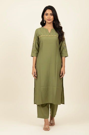 Pure Muslin Pent Set With Embroidery MPS012