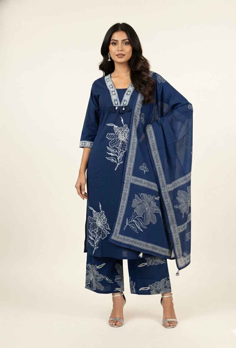 Pure Cotton Three Piece Dupatta Set