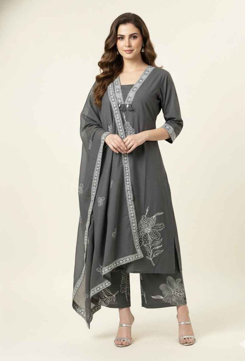 Pure Cotton Three Piece Dupatta Set