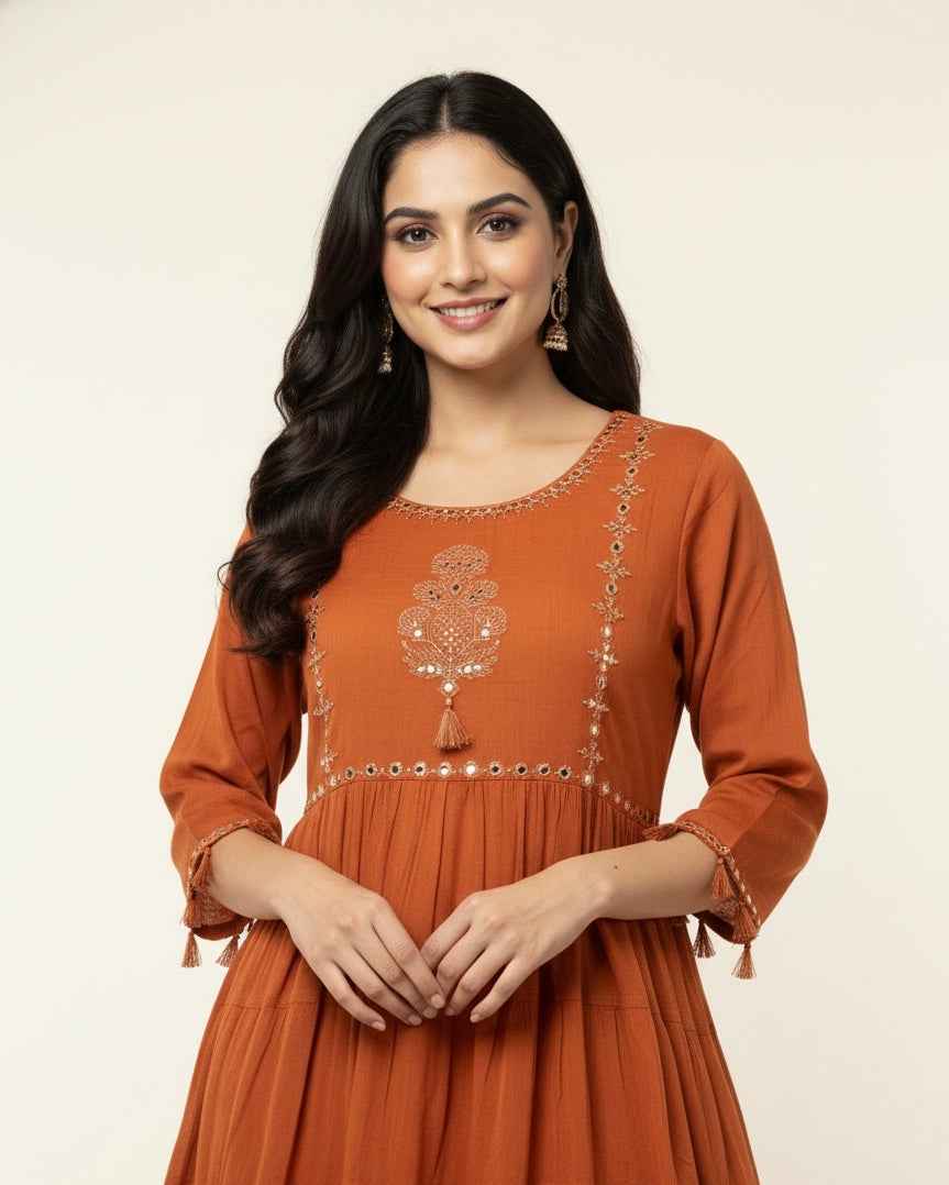 Pure Mul Cotton A Line Anarkali Dupatta Set With Embroidery Work