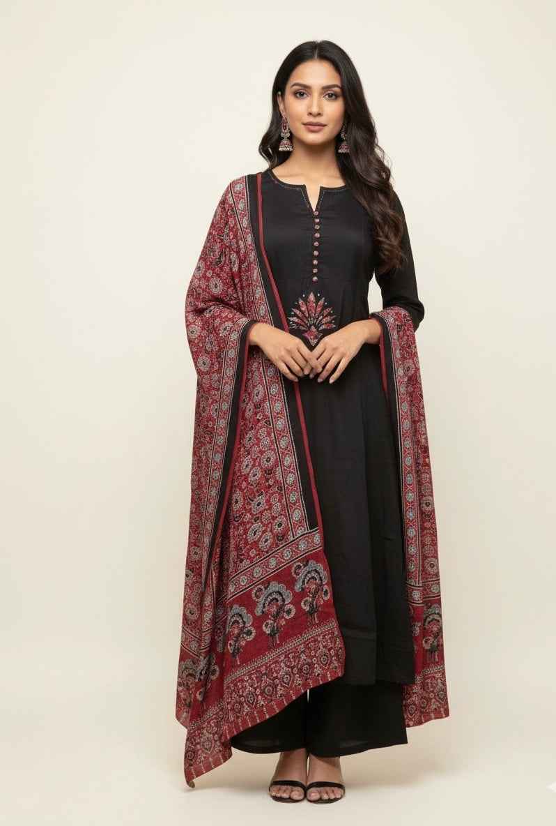 Pure Muslin Kurta Set With  Pure Muslin Dupatta With Applique Work  MS004