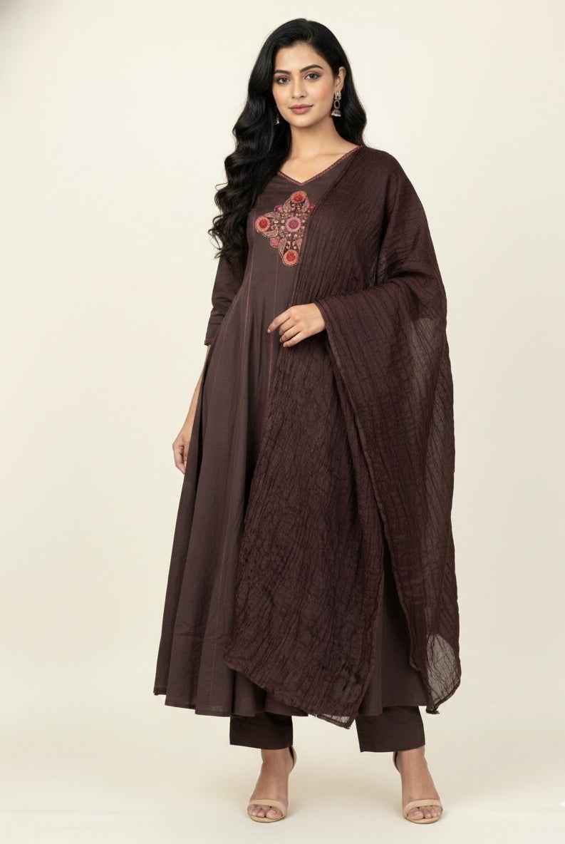 Premium Cotton A Line Anarkali Dupatta Set