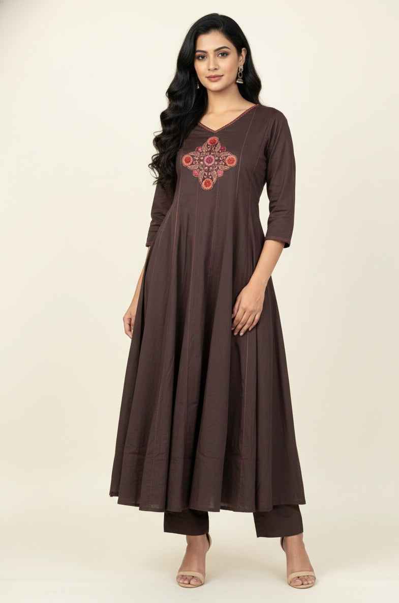 Premium Cotton A Line Anarkali Dupatta Set