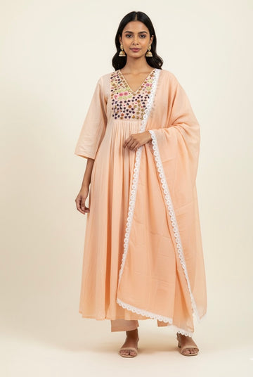 Pure Mul Chanderi Three Piece Dupatta Set MLC002