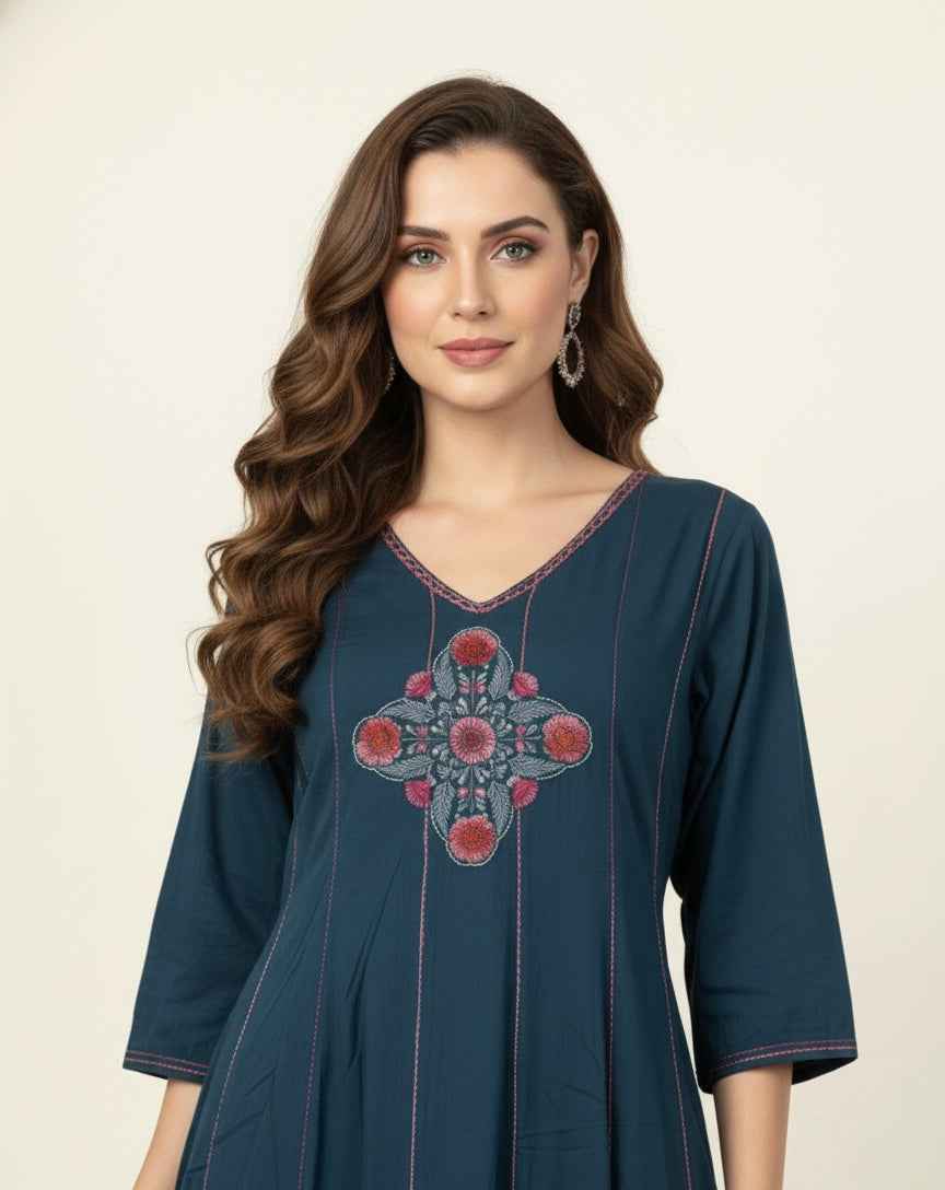 Premium Cotton A Line Anarkali Dupatta Set