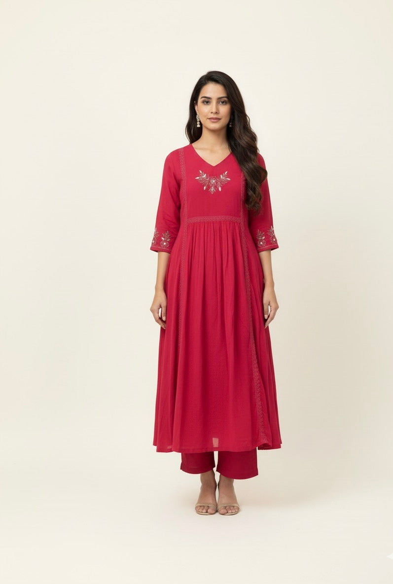 Mul Chanderi Silk Solid Base Dupatta Set With Fine Embroidery MLC009