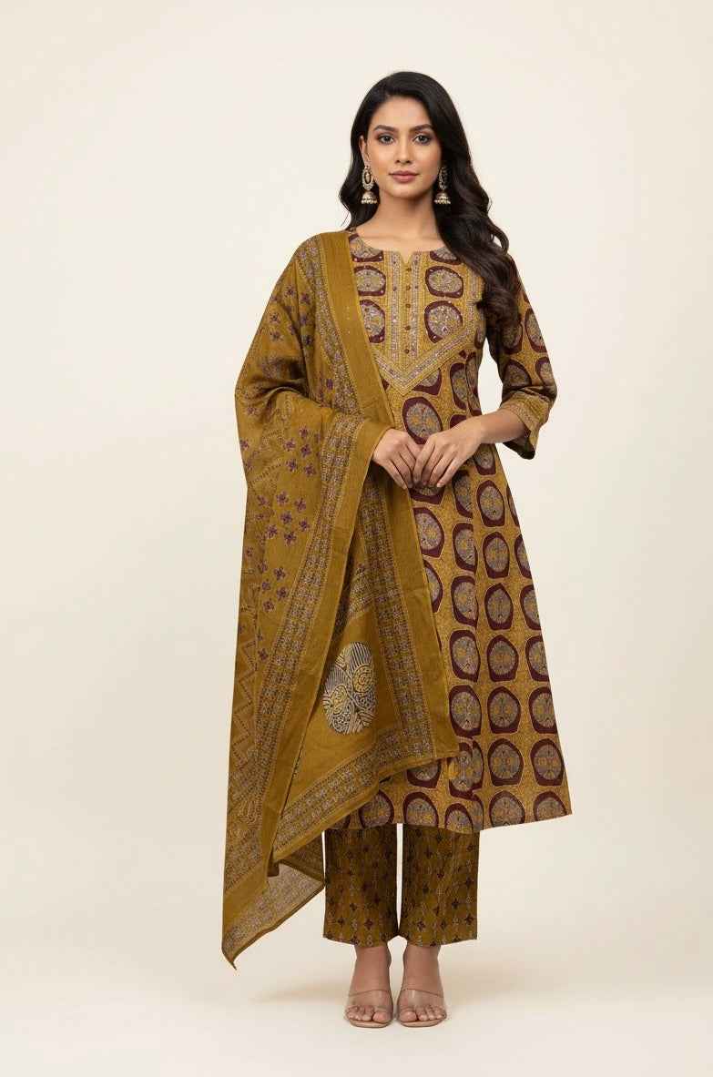 Pure Cotton Three Piece Dupatta Set CS0135