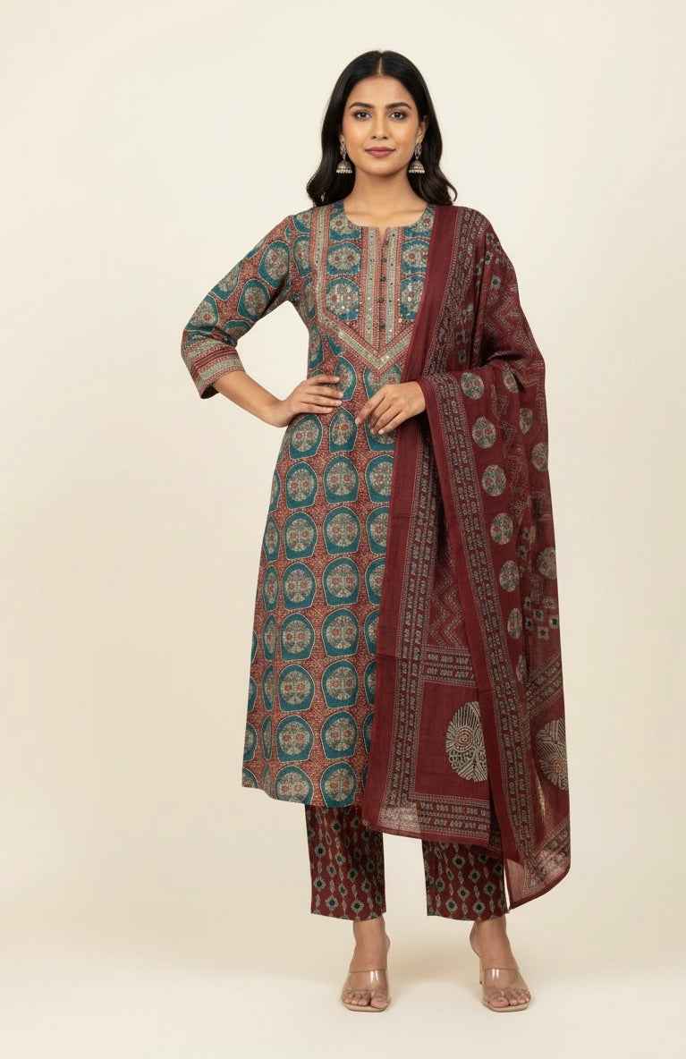 Pure Cotton Three Piece Dupatta Set CS0135