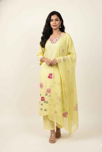 Pure Mul Cotton Three Piece Dupatta Set
