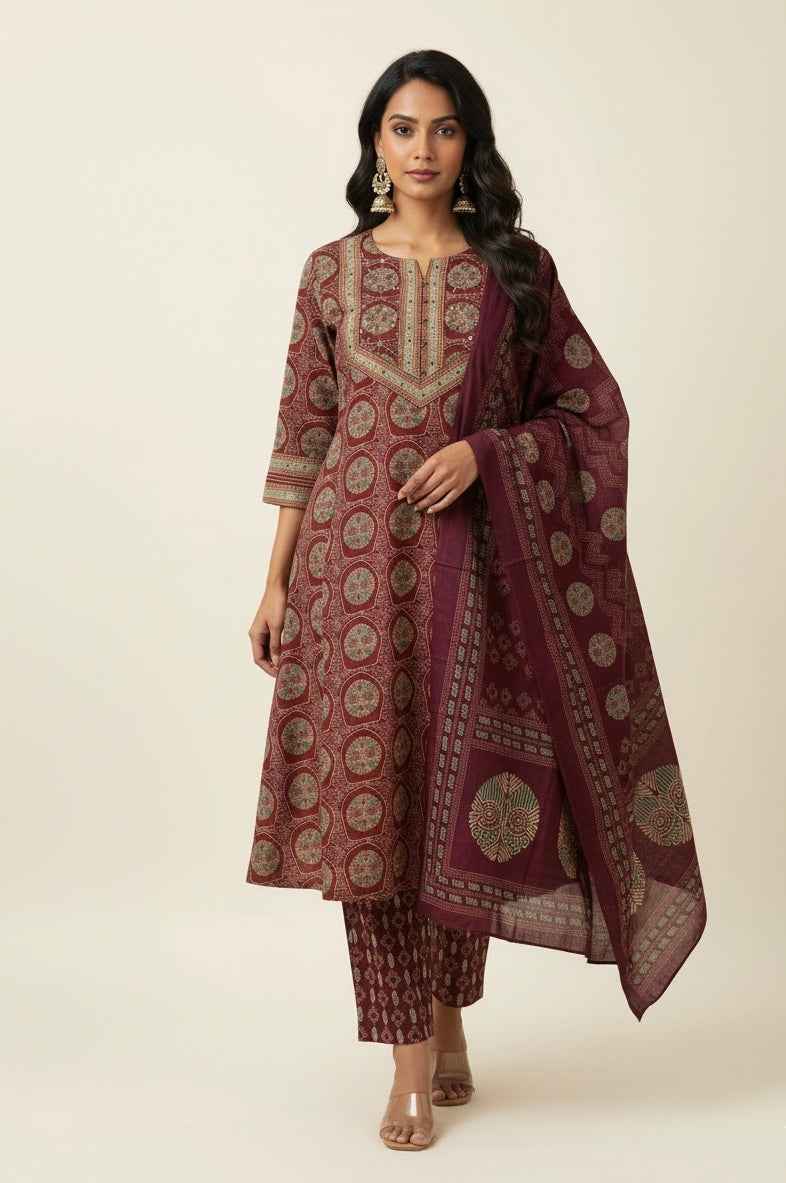 Pure Cotton Three Piece Dupatta Set CS0135