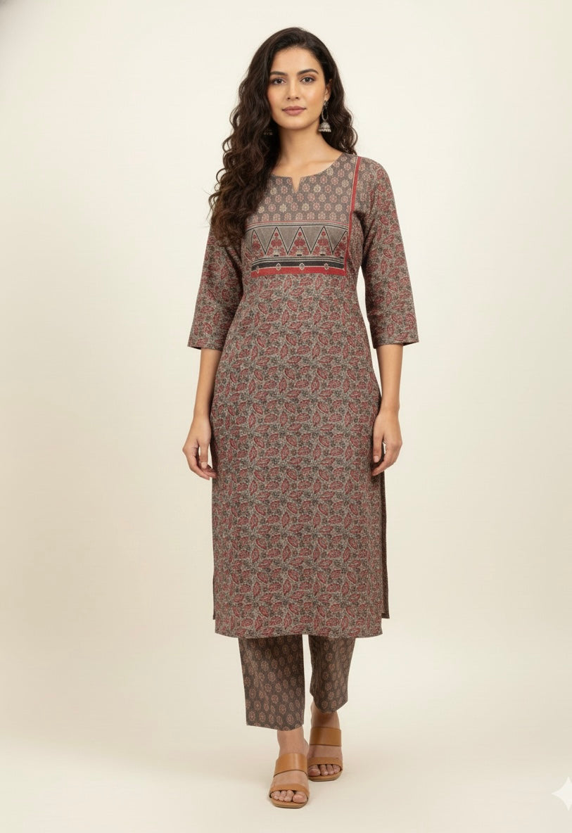 Pure Cotton Kalamkari Straight  Dupatta Set With Zari Work CS065